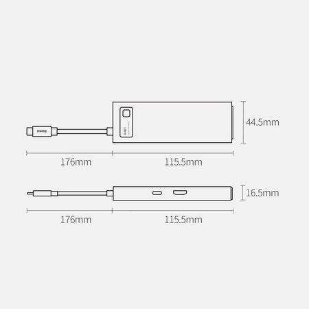 Baseus Metal Gleam 6w1 wielofunkcyjny hub USB Typ C - USB Typ C Power Delivery 100 W / HDMI 4K 30 Hz / 3x USB 3.2 Gen 1 / RJ45 1 Gbps Szary (CAHUB-CW0G)