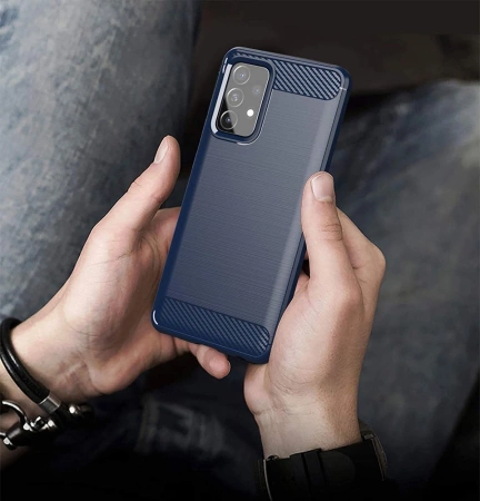 Carbon Case Flexibel Handyhülle TPU Schutzhülle für Samsung Galaxy A72 4G blau