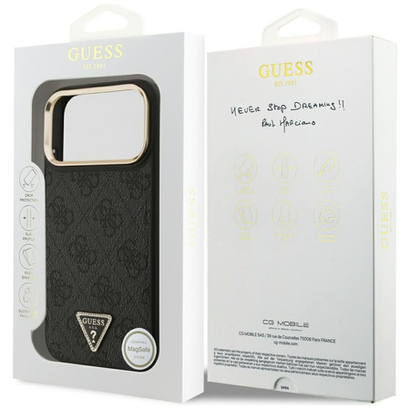 Guess Nakładka Magsafe 4G PU Leather Case With Triangle Logo And Gold Metal Camera Frame Do iPhone 17 Pro Max Brązowa