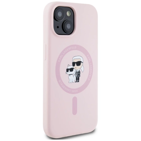 Karl Lagerfeld Silicone Karl&amp;Choupette MagSafe iPhone 15 Case - Pink