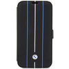 Original Handyhülle IPHONE 14 PRO BMW Bookcase Leather Stamp Blue Lines (BMBKP14L22RVSK) schwarz