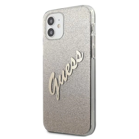 Guess Glitter Gradient Script - Etui iPhone 12 mini (złoty)