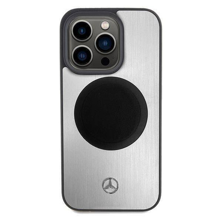 Original Handyhülle APPLE IPHONE 15 PRO Mercedes Hardcase Leather&Alu MagSafe (MEHMP15L23ACMS) silber