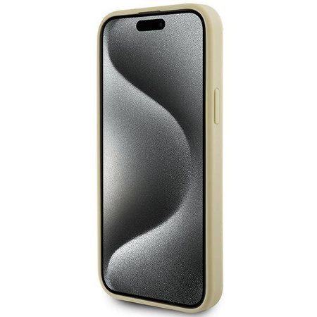 Guess Leder 4G Metal Logo Strass Hülle für iPhone 15 – Gold