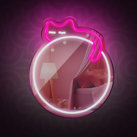Neon MIRROR LED ŚPIĄCY KOT róż biały FMNE03 Forever Light
