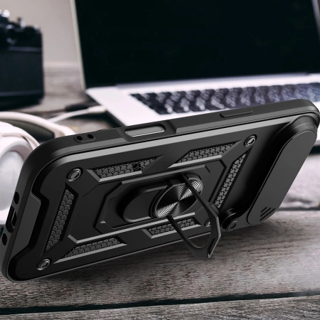 Etui Hybrid Armor Camshield na iPhone 17 Air pancerne z podstawką i osłoną aparatu - czarne