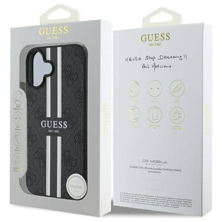 Original Case IPHONE 16 Guess Hardcase 4G Printed Stripes MagSafe (GUHMP16SP4RPSK) black