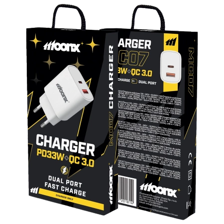 MOONX wall charger MC07 PD 33W 1xUSB-C + 1xUSB QC3.0 White