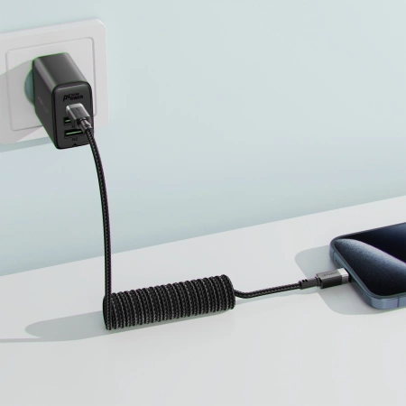 Acefast C14-03 USB-C - USB-C Federkabel 480Mb/s 3A 1,2m - Schwarz