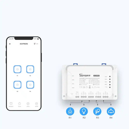 Sonoff inteligentny 4-kanałowy przekaźnik przełącznik prądu Wi-Fi biały (4CHR3)