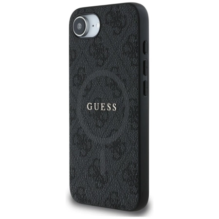 Guess PU Leder 4G Farbige Ringhülle mit MagSafe für iPhone 16e - Schwarz