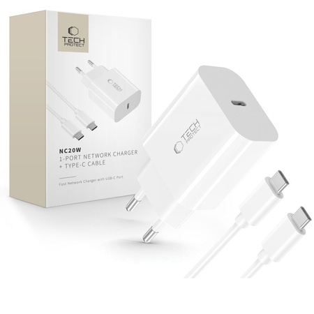 TECH-PROTECT ładowarka sieciowa NC20W USB-C + KABEL USB-C WHITE