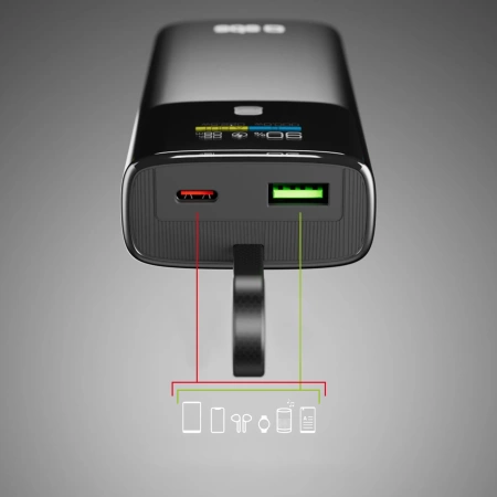 SBS 10000mAh PD 20W Powerbank with LCD Display and Built-in USB-C Cable - Gray