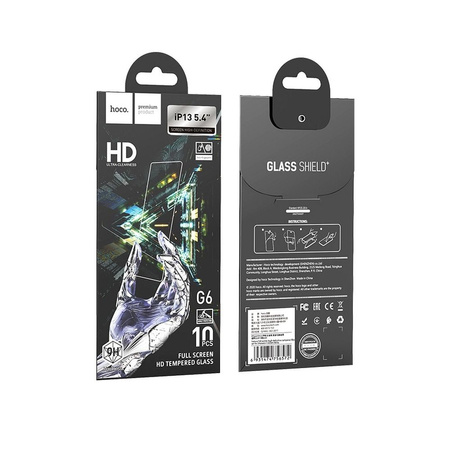 HOCO szkło hartowane INSTANT Full screen HD (SET 10in1) - MULTIPACK do Iphone 13 MINI ( 5,4" ) G6