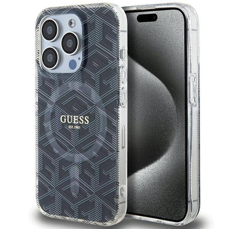 Original Handyhülle APPLE IPHONE 15 PRO MAX Guess hardcase IML GCube MagSafe (GUHMP15XHGCUSTGK) schwarz
