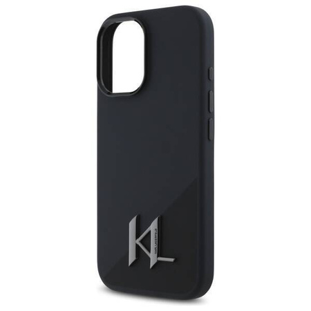 Original Case IPHONE 16 Karl Lagerfeld Hardcase Silicone Shadow Metal Initial MagSafe (KLHMP16SSCMKMPCK) black