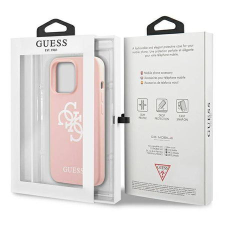 Oryginalne Etui IPHONE 13 PRO Guess Hard Case Silicone 4G Logo (GUHCP13LLS4GWPI) różowe