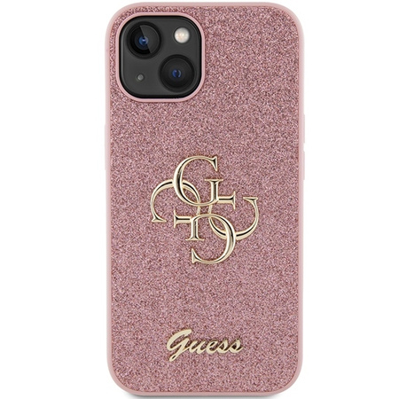 Guess Glitter Script Big 4G case for iPhone 15 - pink