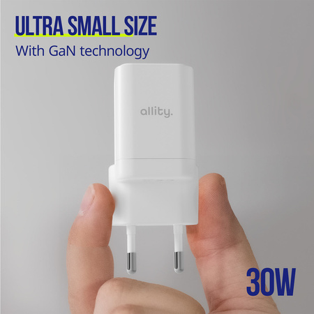Allity ładowarka sieciowa GaN PD QC ATC-01-30WAC 1x USB-C 1x USB-A 30W biała