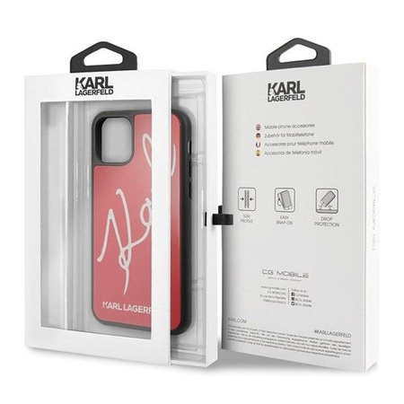 Karl Lagerfeld Double Layers Tempered Glass Glitter Signature Case -  Etui iPhone 11 Pro (czerwony)