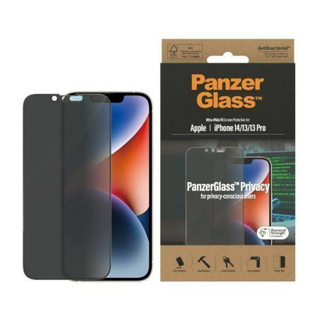 Tempered Glass 5D IPHONE 14 / 13 PRO / 13 PanzerGlass Ultra-Wide Fit Privacy Screen Protection Antibacterial (P2771)