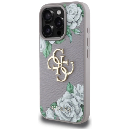 Etui Guess Grained Roses Big 4G logo na iPhone 16 Pro - fioletowe