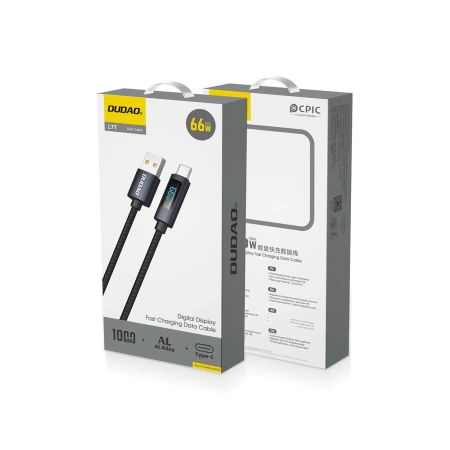 Dudao L7T USB-A - USB-C 66W Kabel mit LED-Anzeige 1m - Schwarz