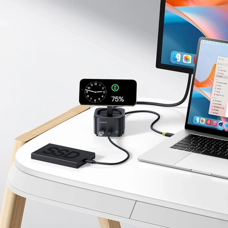 Baseus MagPro Series II 7-in-1 USB-C Hub mit MagSafe-kompatiblem Ladegerät 15W + HDMI + USB-A + USB-C + SD/TF - Schwarz