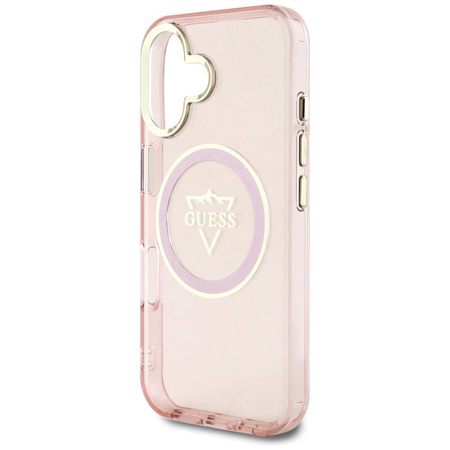 Original Case IPHONE 16 Guess IML Metal Mountain Logo MagSafe pink