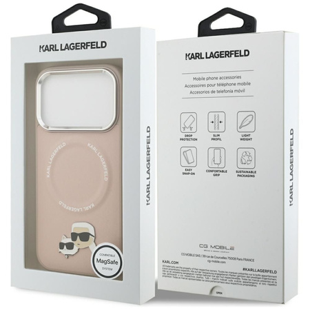 Karl Lagerfeld nakładka Magsafe PU case with Karl&Choupette heads pins logo and metal camera buttons do iPhone 17 Pro Max beżowa