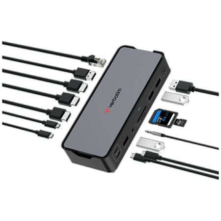 Adapter Verbatim stacja dokująca Pro     15w1 2xHDMI/1xRJ45/4xUSB-A/4xUSB-C/1xSD/1xmicroSD/1xAudio/1xDisplayPort szary 32171