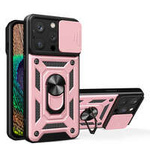 Hybrid Armor Camshield-Hülle mit Ständer und Kameraabdeckung für iPhone 15 Pro – Pink