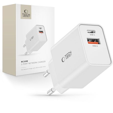 TECH-PROTECT ŁAD SIEC NC30W QC 3.0 USB-C /USB WHITE