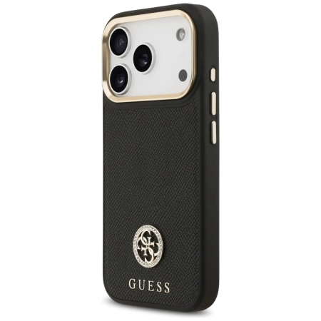Etui Guess Grained Strass Logo MagSafe na iPhone 17 Pro - czarne
