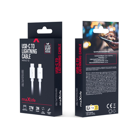 Maxlife kabel MXUC-12 USB-C - Lightning 2,0 m 27W biały