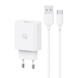 USAMS Ład. siec. 18W + kabel USB-C/USB-A1m Fast Charging biały/white series SC SCXLTZ02