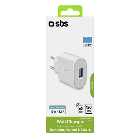 SBS TETR1USB2AWFAST 10W USB-A Netzladegerät – Weiß