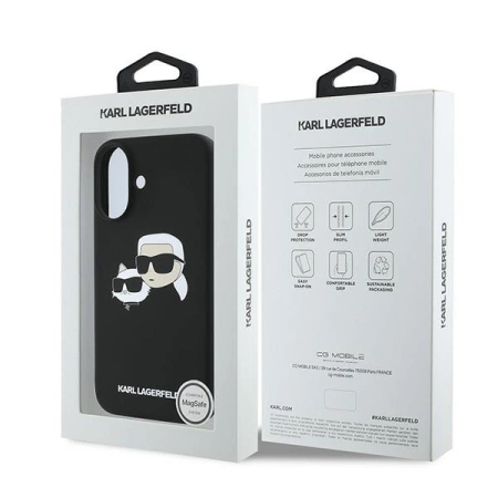 Etui Karl Lagerfeld Silicone nauble Heads Print MagSafe na iPhone 16 Plus - czarne