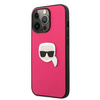 Original Handyhülle IPHONE 13 PRO Karl Lagerfeld Hardcase Leather Ikonik Karl`s Head Metal (KLHCP13LPKMP) rosa