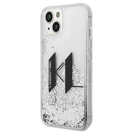 Original Handyhülle IPHONE 14 Karl Lagerfeld Hardcase Liquid Glitter Big KL silber