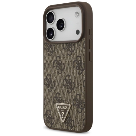 Guess Leather 4G Triangle Strass MagSafe Case für iPhone 17 Pro - Braun