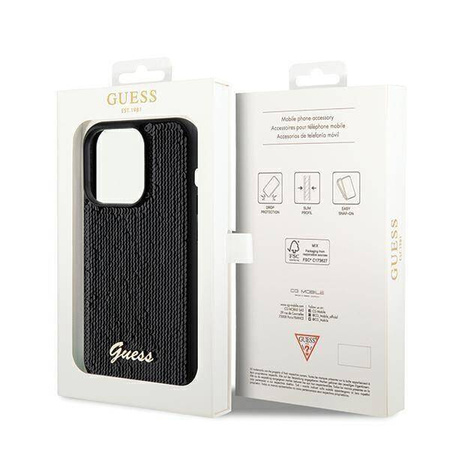 Guess nakładka do iPhone 14 Pro Max 6,7" GUHCP14XPSFDGSK HC SEQUIN SCRIPT METAL czarna