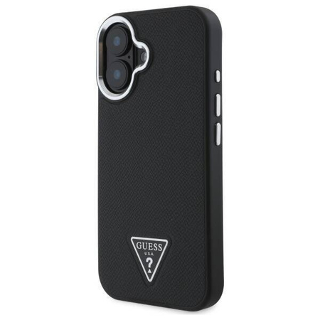Original Case IPHONE 16 PLUS Guess Hardcase Grained Triangle MagSafe (GUHMP16MPGTSPSK) black