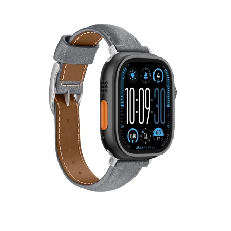 AmazingThing Class Band Lederarmband für Apple Watch 45 / 46 / 49 mm - Grau