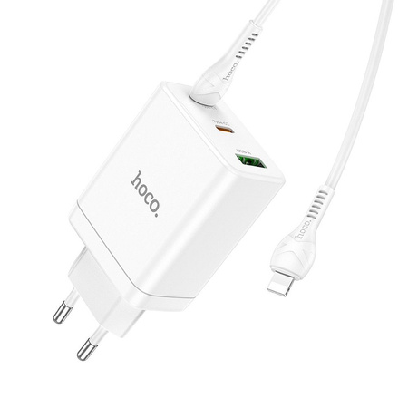 HOCO ładowarka sieciowa 2 x Typ C + USB A + kabel Typ C do Lightning QC PD 35W N33 biała
