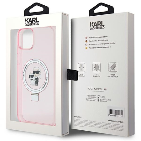 Guess nakładka do iPhone 15 Plus 6,7" KLHMP15MHMRSKCP różowa C MAGSAFE RINGSTAND KC