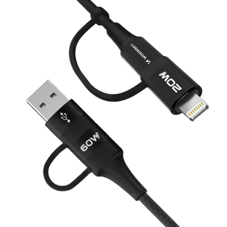 Wozinsky WNBAA 4in1 Kabel 2x USB-C 1x USB-A 1x Lightning 60W 1 m - Schwarz