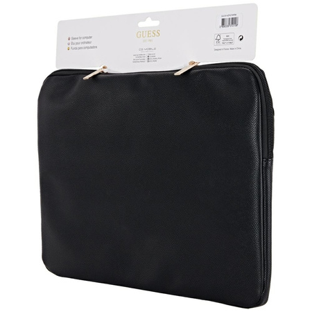 Guess Grained Zipper Pocket Triangle Logo Sleeve - Etui na notebooka 14" (czarny)