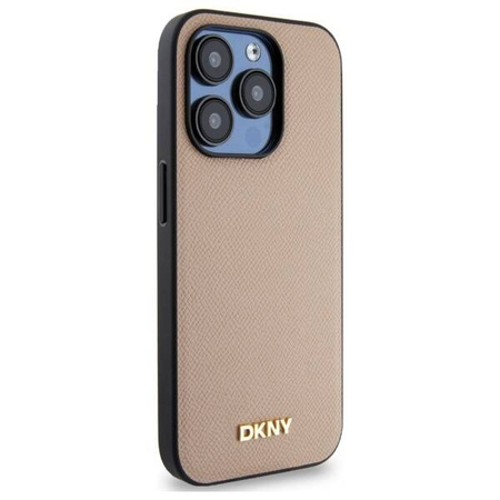 Etui DKNY Grained Metal Logo MagSafe na iPhone 15 Pro - beżowe