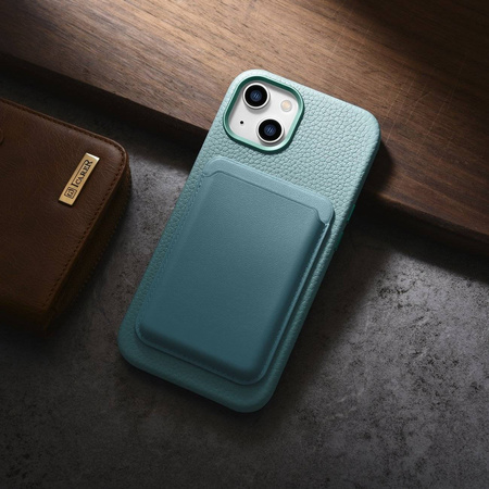 iCarer Litchi Premium Leather Case skórzane etui iPhone 14 Plus magnetyczne z MagSafe zielony (WMI14220711-GN)